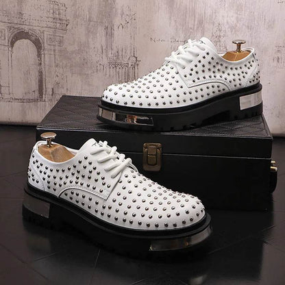 New Luxury Brand Designer White Black Rivet Punk Rock Lace Up Platform Casual Shoes For Men Flats Loafers Sport Walking Sneakers - FLORANZANI- Beauté & Santé