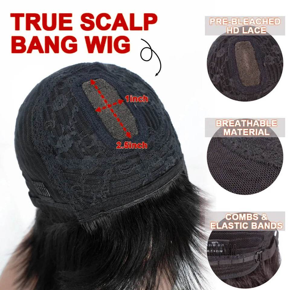 Wear and Go Human Hair Bob Wig With Bangs 180 Density Realistic Look 4x1 Lace Glueless Wigs Short Black Bob Wigs With Bangs - FLORANZANI- Beauté & Santé