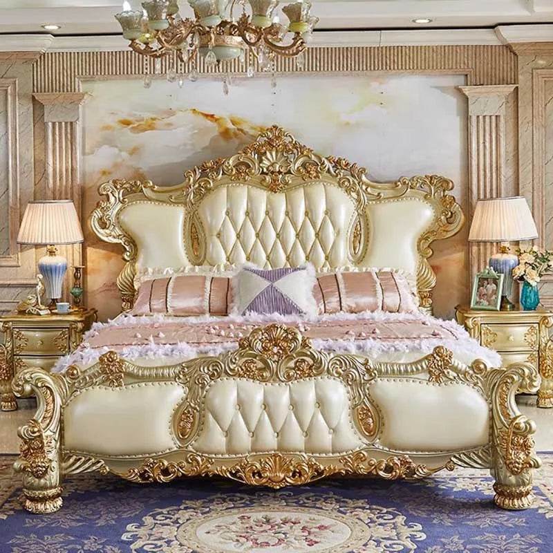 King Size Wood Bed Frame Elegant Tall Headboard Nightstands Queen Bed Frame Luxury Bedroom Cama Moderno Lujo Home Furniture - FLORANZANI- Beauté & Santé