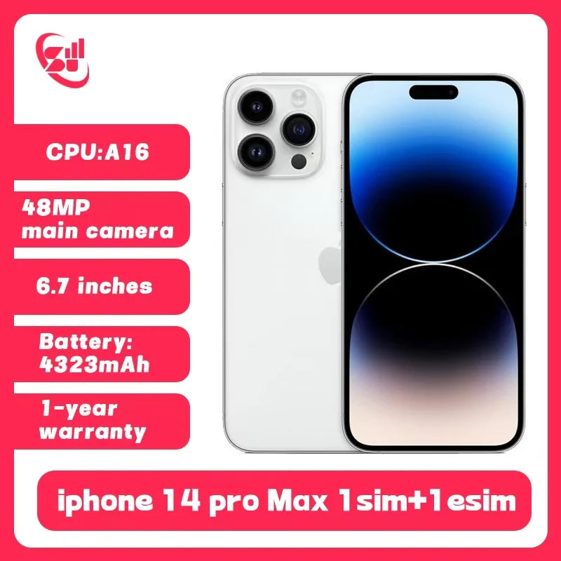 Apple iPhone 14 Pro Max 1SIM+1eSIM 128/256GB ROM 6GB RAM 6.7" Genuine Retina OLED Face ID NFC A16 Original Phone - FLORANZANI- Beauté & Santé