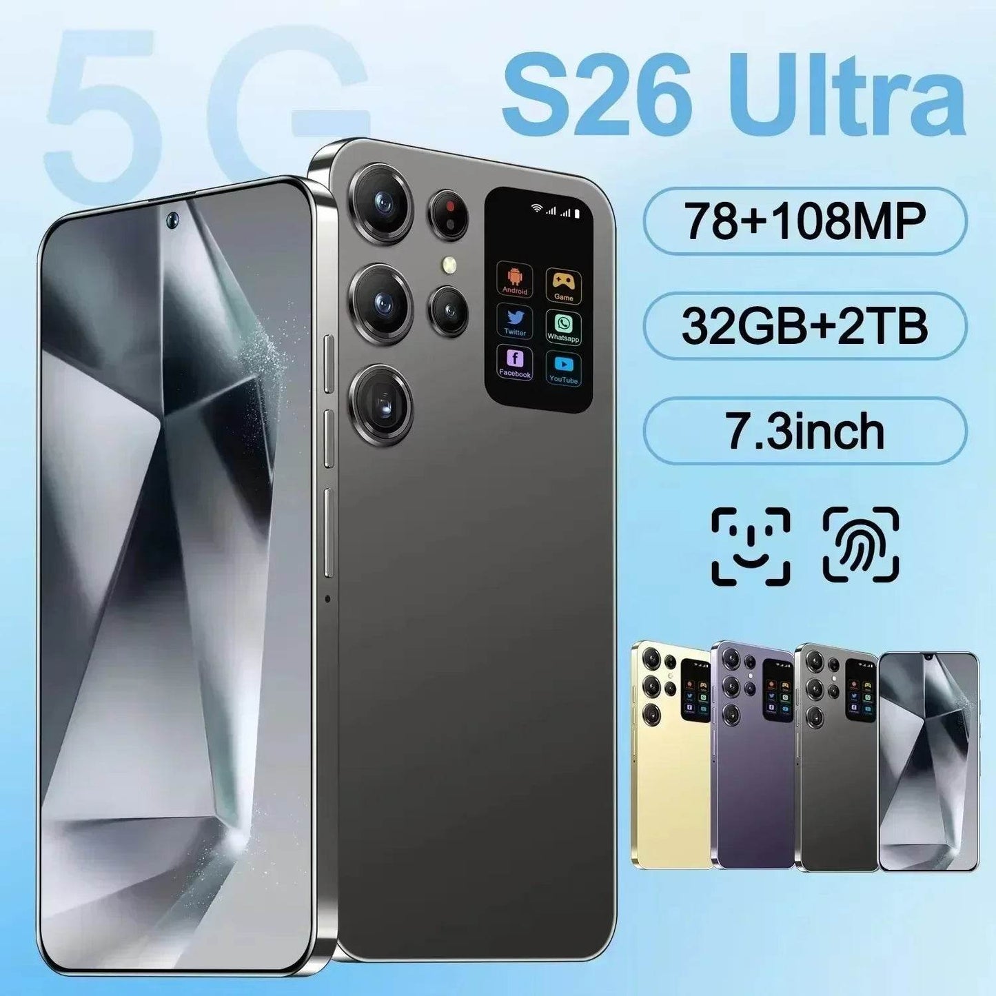 New S26 Ultra Smartphone Original 7.3 Inch 32G+2T Celulares Android Moblie Phones Unlocked 5G Dual Sim Global Version CellPhones - FLORANZANI- Beauté & Santé