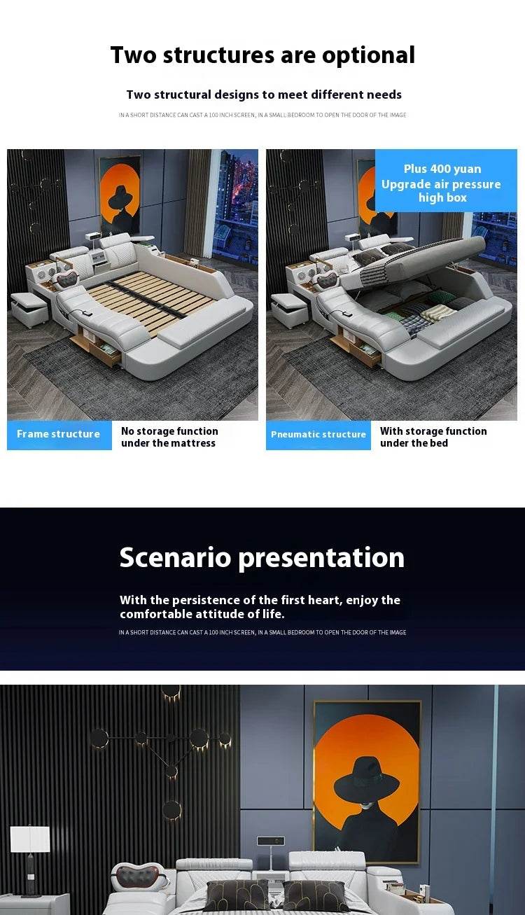 Gamer Massage Tatami Leather Bed Bedroom Lazy Double Bed Modern Simple Wedding With Projector STravel Muebles Trendy Furniture - FLORANZANI- Beauté & Santé