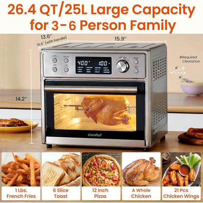 Toaster Oven Air Fryer Combo, 12-in-1 Air Fryer Oven with Rotisserie, 6 Slice Toast 12' Pizza, Double Layer, Countertop - FLORANZANI- Beauté & Santé