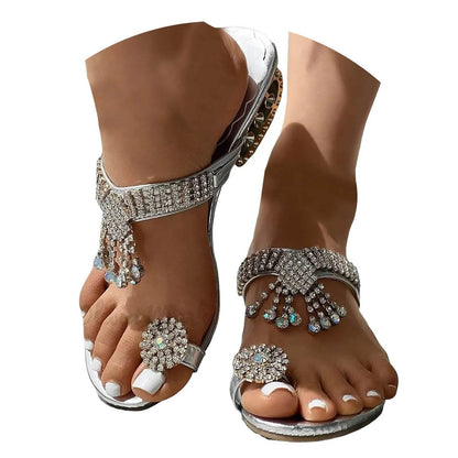 Summer Ladies Bright Beach Sandals Fashion Rhinestone Hollow Toe Outside Wear Slippers Casual Women'S Pinch Toe Sandals - FLORANZANI- Beauté & Santé