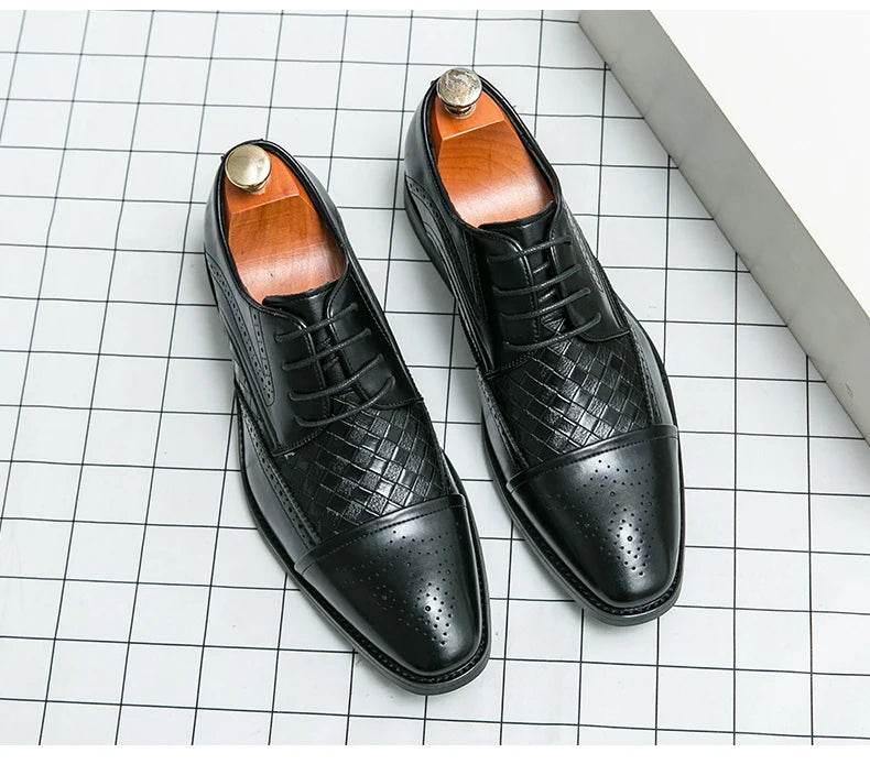 Weaving Formal Shoes For Men Brown Leather Men's Shoes Fashion Stitching Elegant Mans Autumn Footwear Male Wedding Shoes - FLORANZANI- Beauté & Santé