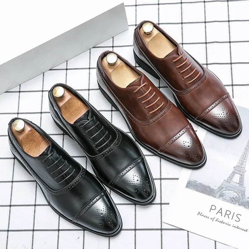 Carving Dress Shoes Men Luxury Designer Fashion Handmade Business Formal Shoes Men Original Pointed Wedding Shoes 2024 - FLORANZANI- Beauté & Santé