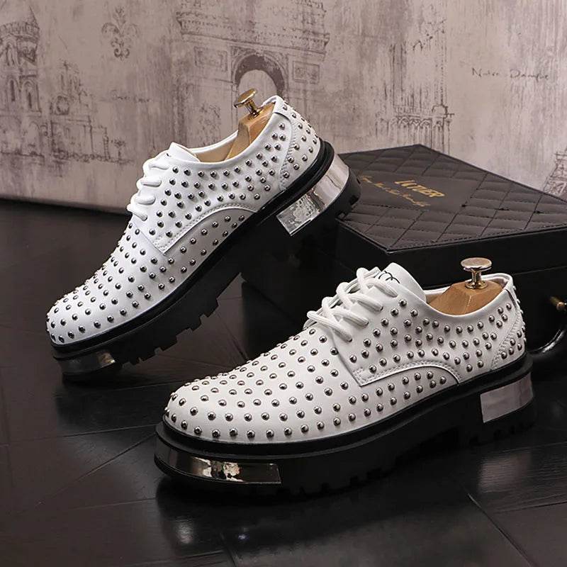 New Luxury Brand Designer White Black Rivet Punk Rock Lace Up Platform Casual Shoes For Men Flats Loafers Sport Walking Sneakers - FLORANZANI- Beauté & Santé