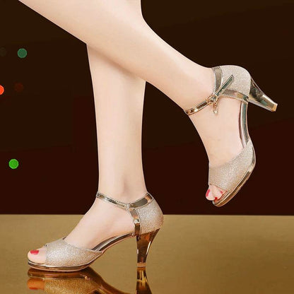 Korean casual sandals for women 2024 summer new item, shiny fish mouth slim heel 6cm high heels, Latin dance women's shoes - FLORANZANI- Beauté & Santé