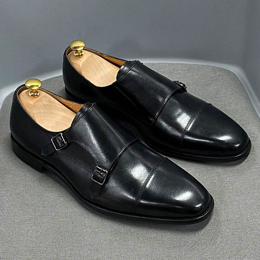 Luxury Handmade Genuine Leather Men's Shoes Formal Classic Double Buckle Monk Shoes Pointed Toe Business Dress Wedding Men Shoes - FLORANZANI- Beauté & Santé