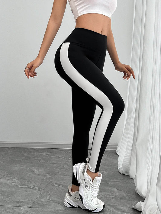 Women's Yoga Leggings Black Striped Tights Sports Pants - FLORANZANI- Beauté & Santé