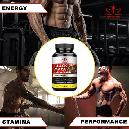 120 Black Maca Booster for Men - Maca Supplements for Health, Energy & Endurance, Muscle Mas Supplements - FLORANZANI- Beauté & Santé