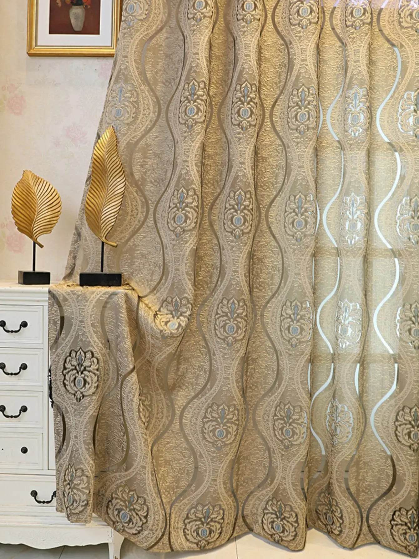 European Curry Eight Wave Perforated Curtains Living Room Bedroom Blackout Decorative Curtains, Party Decoration - FLORANZANI- Beauté & Santé