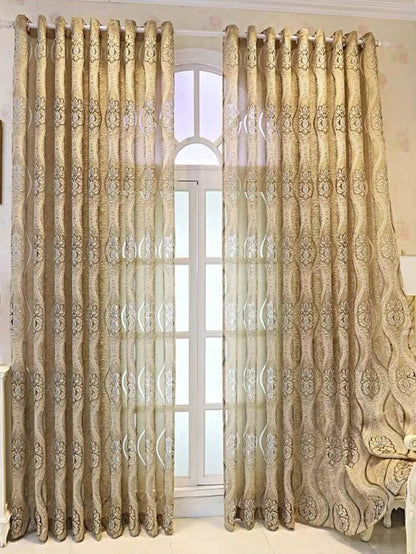 European Curry Eight Wave Perforated Curtains Living Room Bedroom Blackout Decorative Curtains, Party Decoration - FLORANZANI- Beauté & Santé