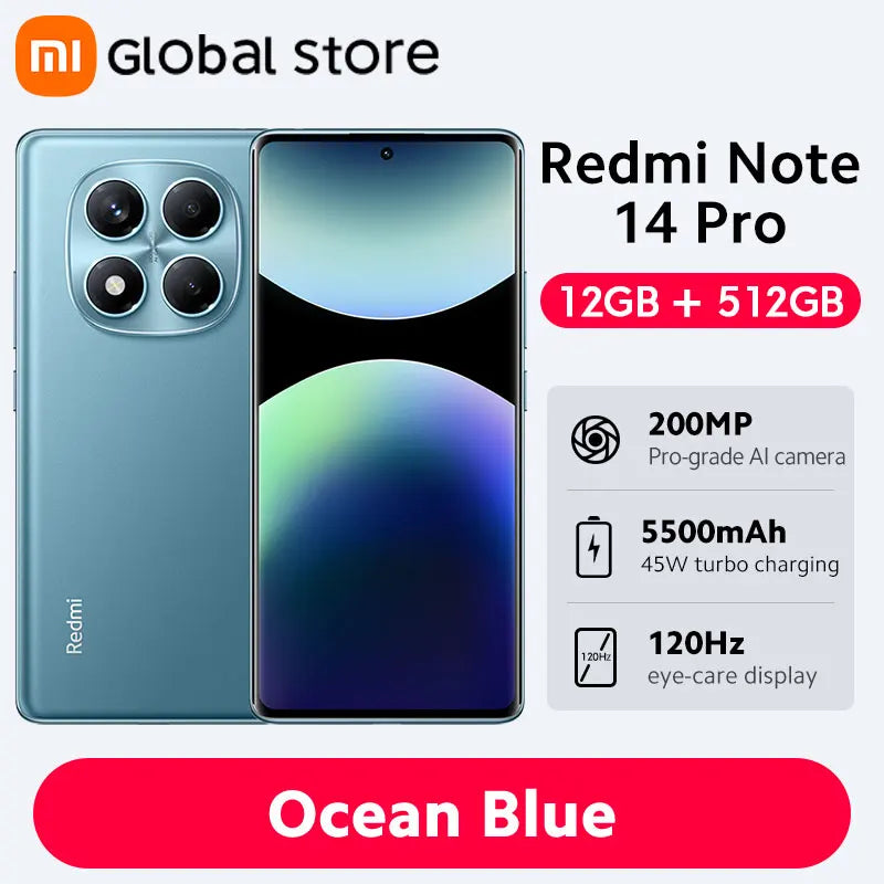 Xiaomi Redmi Note 14 Pro 4G, versión global, pantalla AMOLED de 6,67", MediaTek Helio G100-Ultra, batería de 5500 mAh, cámara con IA de 200 MP