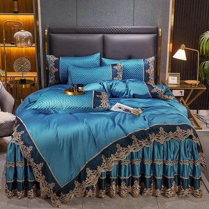 Satin Euro Bed Jacquard Bedding Set Luxury Duvet Cover Set Nordic Bed for Home Comfort Sheet Set Pillowcas Bed Skirts Bedding - FLORANZANI- Beauté & Santé