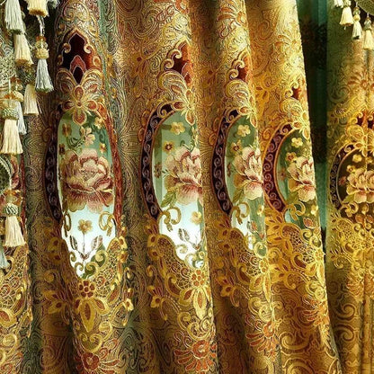 Gold Gilded Embroidered Hollowed Out Velvet Curtains for Living Room Bedroom Partition Curtains Customized Villa Valance Tube - FLORANZANI- Beauté & Santé