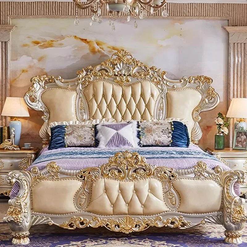 European Royal Luxury Double Bed King Modern Headboard High End Double Bed Girl Sleeping Lit Deux Place Furniture For Bedroom - FLORANZANI- Beauté & Santé