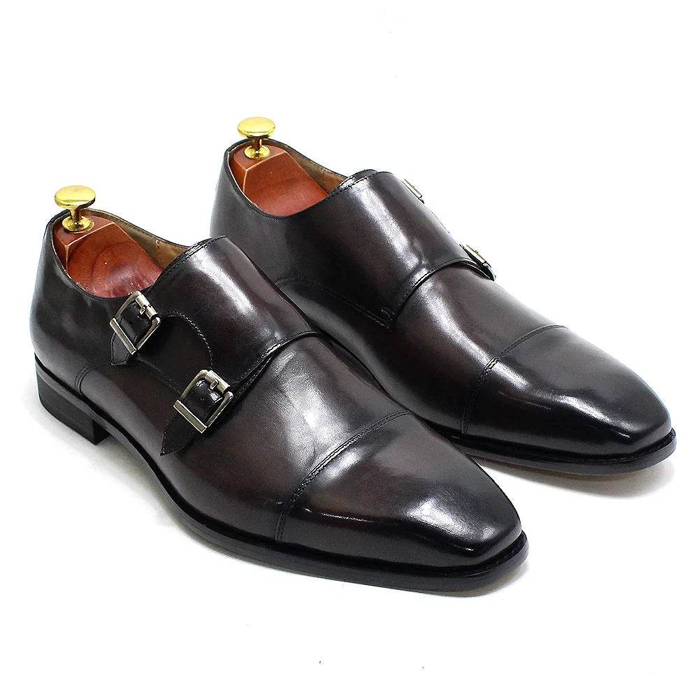 Luxury Handmade Genuine Leather Men's Shoes Formal Classic Double Buckle Monk Shoes Pointed Toe Business Dress Wedding Men Shoes - FLORANZANI- Beauté & Santé