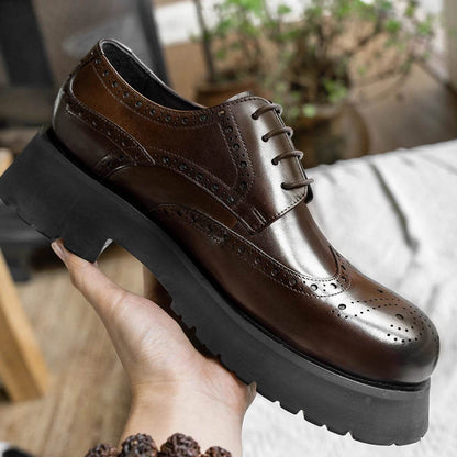 Hanmce Fashion Business Casual British Style Breathable Handmade Male Thick Platform Genuine Leather Wedding Derby Shoes For Men - FLORANZANI- Beauté & Santé