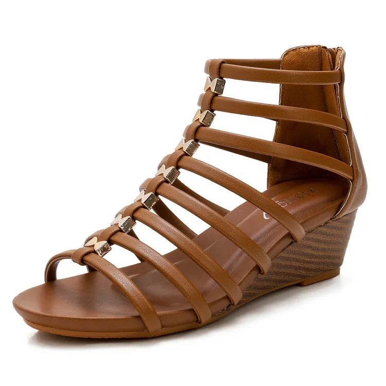 Retro hollowed out Roman sandals women 2024 summer slope heel comfortable open toe fashion holiday sandals - FLORANZANI- Beauté & Santé