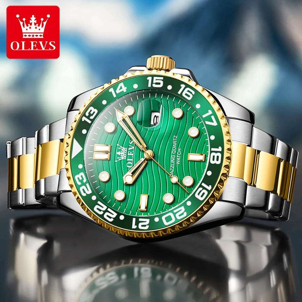 OLEVS Original Brand High Fashion Men's watch WaterproofCalendar Quartz Watch for Male Luminous Stainless Steel Authentic Watch - FLORANZANI- Beauté & Santé