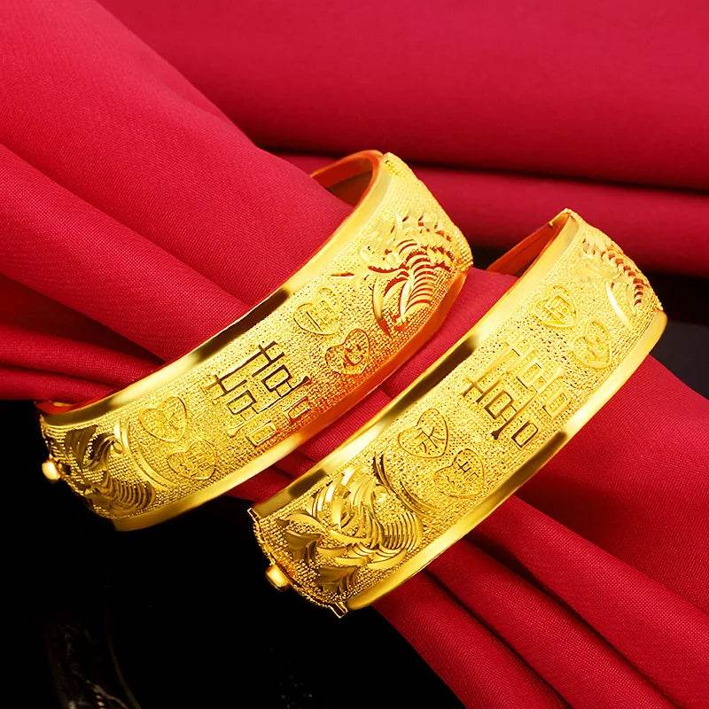 18K gold plated ladies bracelet wide bracelet retro style dragon and phoenix for girlfriend birthday wedding jewelry gift - FLORANZANI- Beauté & Santé