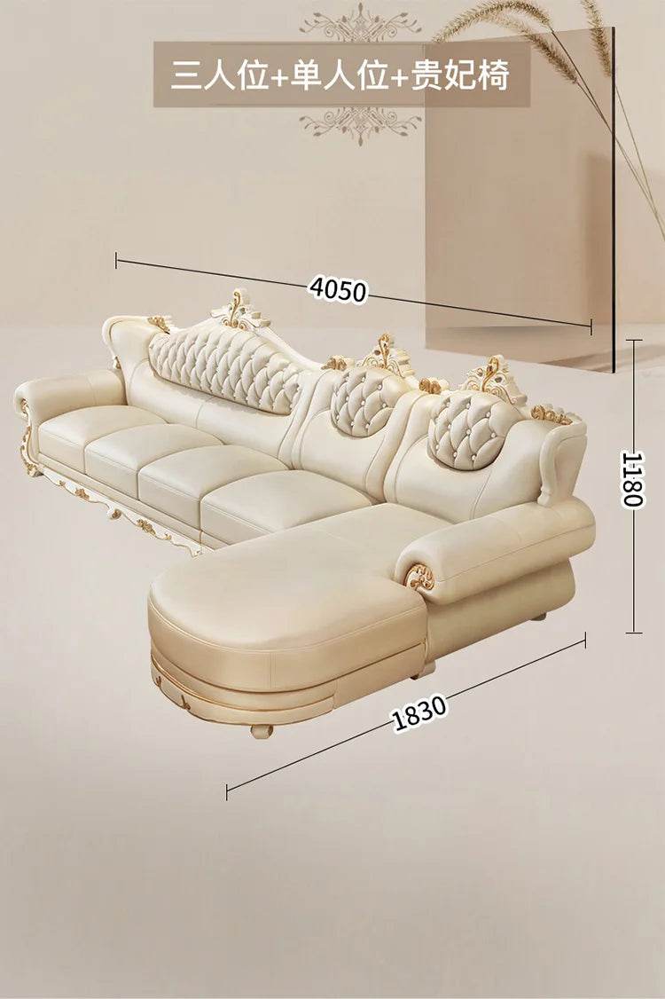 Sofa living room European solid wood leather art sofa concubine combination set Small apartment luxury furniture 2024 new - FLORANZANI- Beauté & Santé