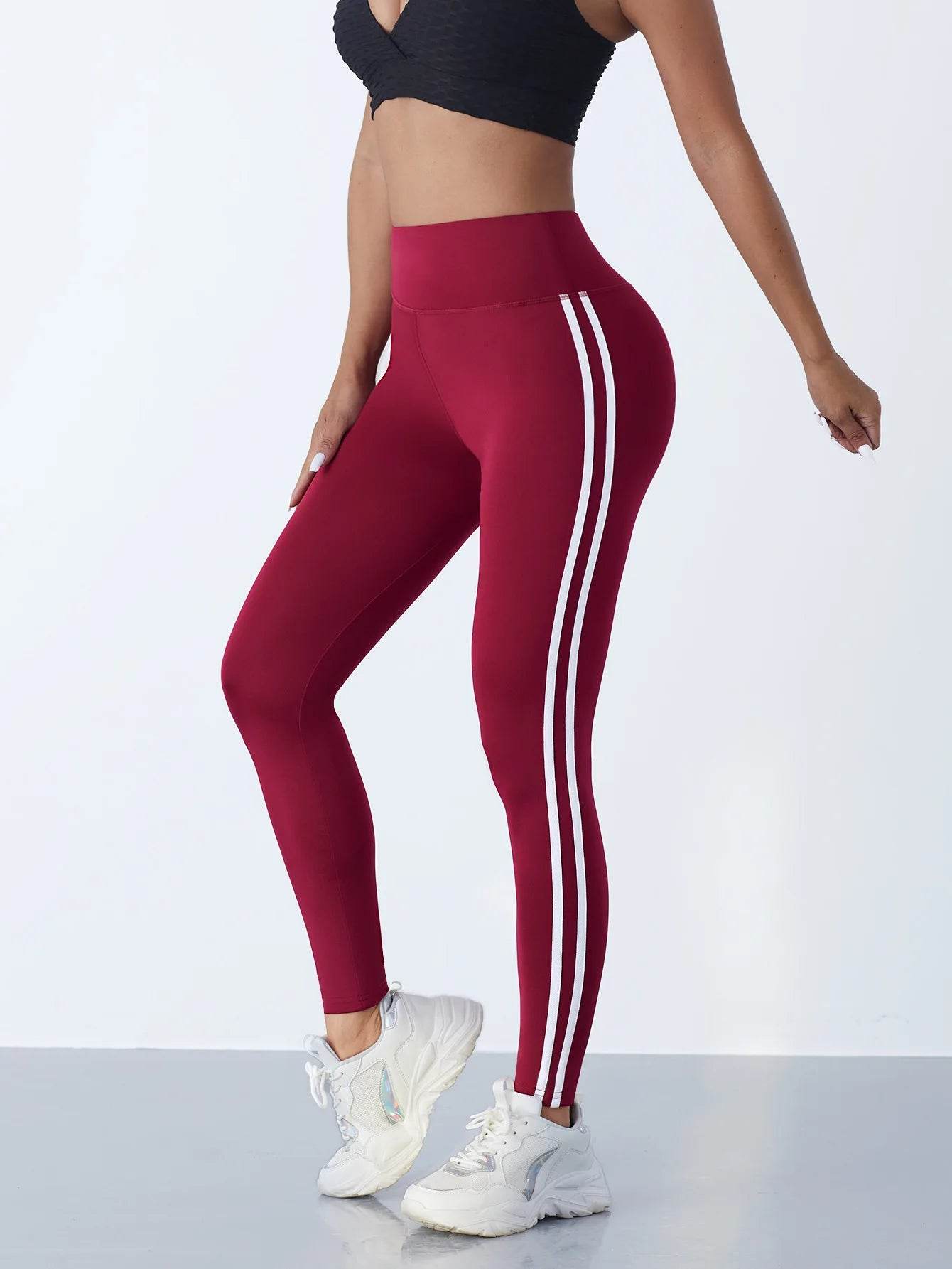 Yoga Leggings Women Striped Slim Sports Pants High Waist Hip Liftting Casul Tights Workout Running Stretchy Gym Leggings - FLORANZANI- Beauté & Santé