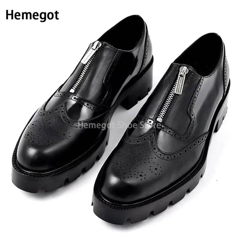 Men's Genuine Leather Oxford Shoes Classic Slip On Office Dress Wedding Brogue Pointed Toe Business Formal Shoes for Men - FLORANZANI- Beauté & Santé