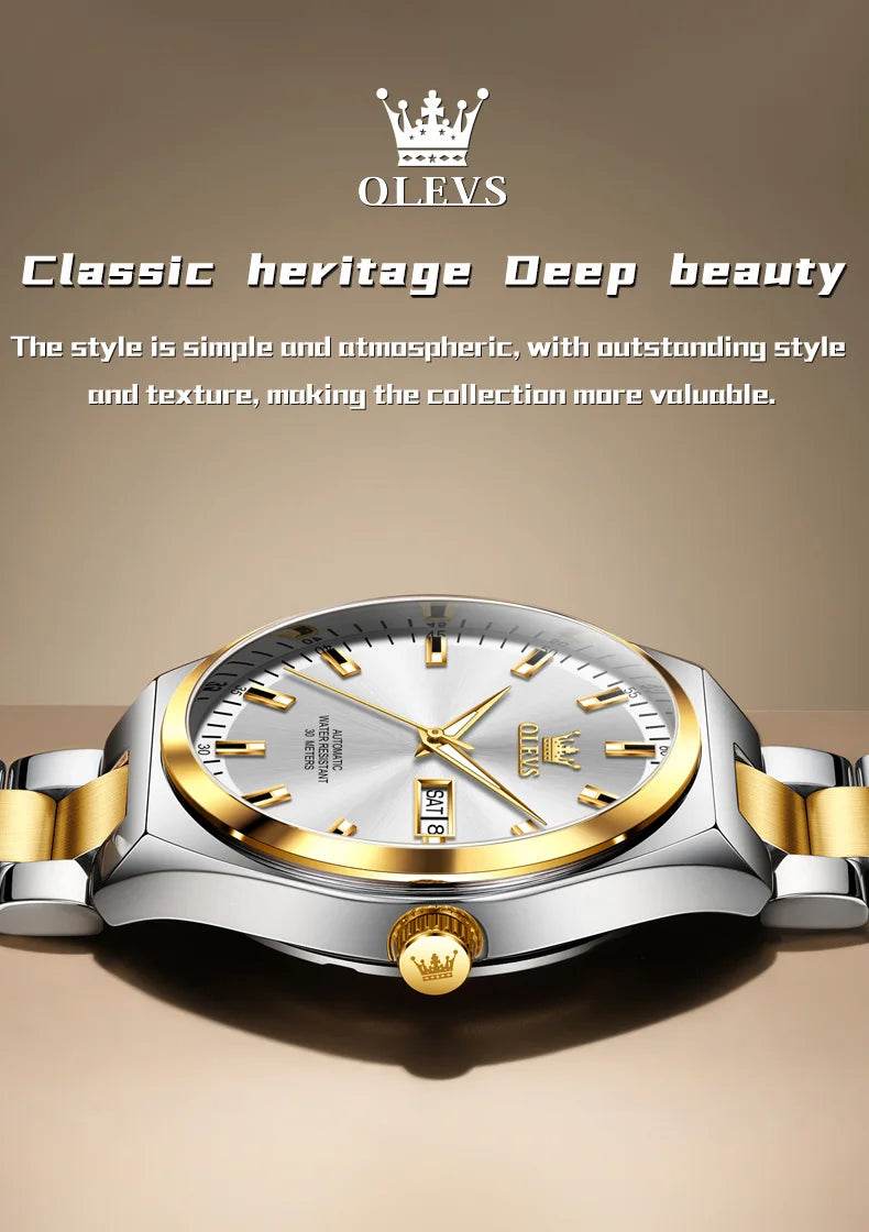 OLEVS Automatic Mechanical Watch Men Silver Gold Steel Belt Luminous Waterproof Top Brand Luxury Watches relogios masculino - FLORANZANI- Beauté & Santé