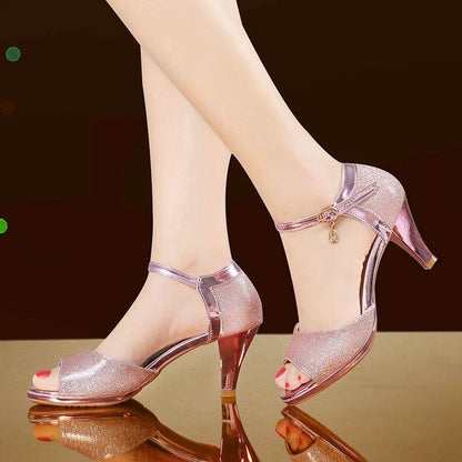 Korean casual sandals for women 2024 summer new item, shiny fish mouth slim heel 6cm high heels, Latin dance women's shoes - FLORANZANI- Beauté & Santé