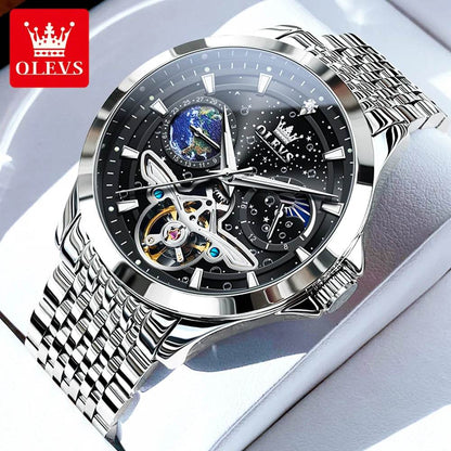 OLEVS Man Watch Skeleton Automatid Mechanical Wrist Watch For Mens Waterproof Moon Date Business Watch 6705 - FLORANZANI- Beauté & Santé