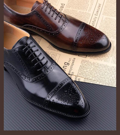 Classic Brogue Shoe Men's Business Suits Matches New Style Genuine Cowhide Handmade Formal Office Wedding Party Mans Dress Shoes - FLORANZANI- Beauté & Santé