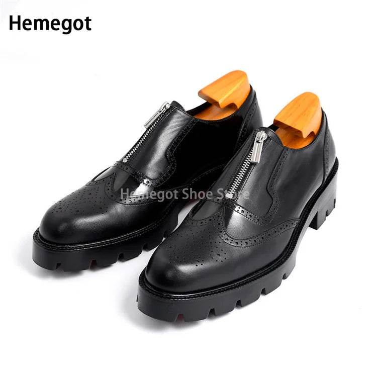 Men's Genuine Leather Oxford Shoes Classic Slip On Office Dress Wedding Brogue Pointed Toe Business Formal Shoes for Men - FLORANZANI- Beauté & Santé