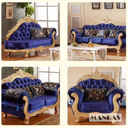 MINGDIBAO European Fabric Sofa With Gold Carving Solid Wood Frame, Luxurious Large Unit Living Room Cloth Couch Villa Furniture - FLORANZANI- Beauté & Santé