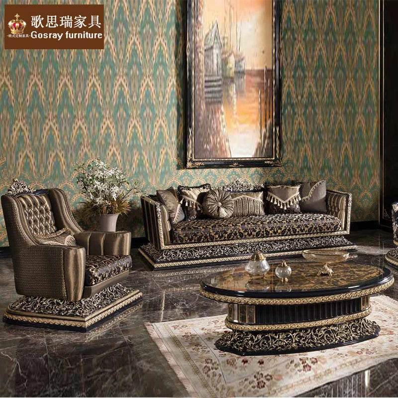 European style solid wood carved combination sofa French villa high-end custom new fabric sofa luxury furniture - FLORANZANI- Beauté & Santé