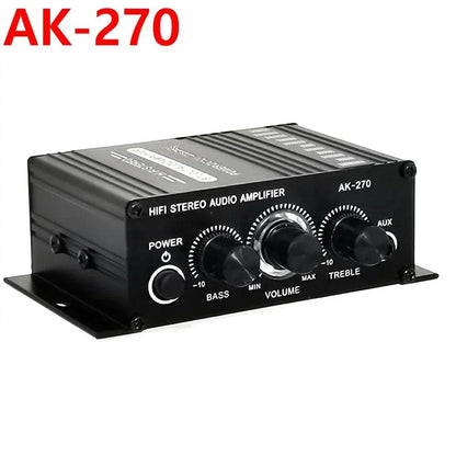 AK-270 HIFI Amplifier 2.0 Channel Home Amp Bass and Treble Adjustment Stereo Audio Home Cinema Sound System DC12V Black MP3 AMP - FLORANZANI- Beauté & Santé