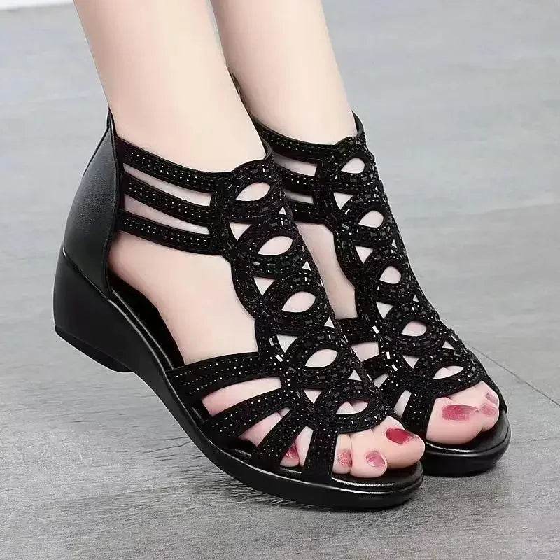 Soft Leather Roman Sandals Women 2023 Summer New Soft Sole Outwear Women's Wedge Shoes Fashion Casual Designer Shoe Ladies - FLORANZANI- Beauté & Santé