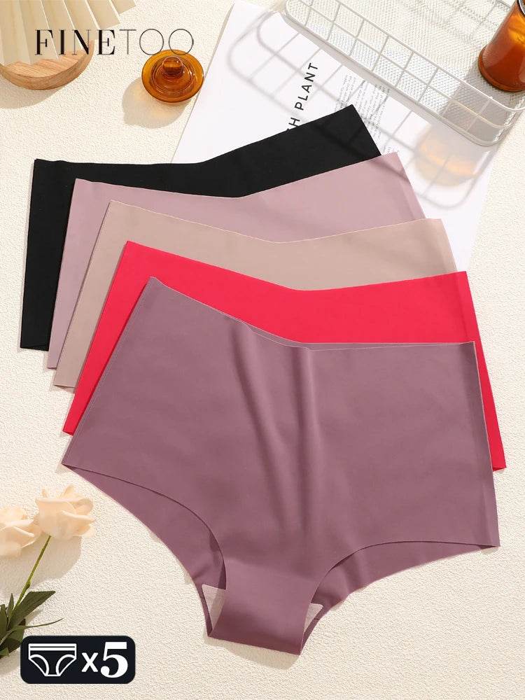 FINETOO 5PCS Ultra-thin Seamless High-Waist Underwear Women Sexy V-Waist Stretch Briefs Solid Invisible Underpants Soft Lingerie - FLORANZANI- Beauté & Santé