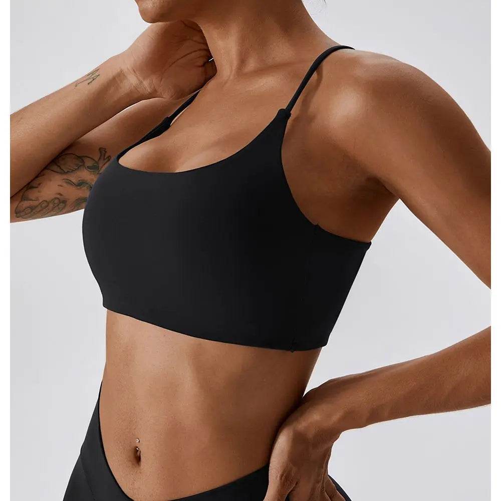 Solid Color U-Shaped Multi-Strap Cross Back Women Fitness Sports Bra Top Gym Yoga Athletic Tight Workout Jog Soft With Chest Pad - FLORANZANI- Beauté & Santé