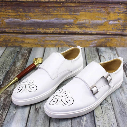 Men's Leather Shoes Casual Shoes Premium Classic White Brogue Handmade Leather Shoes Men's Fashion Dating Flat Party Shoes - FLORANZANI- Beauté & Santé