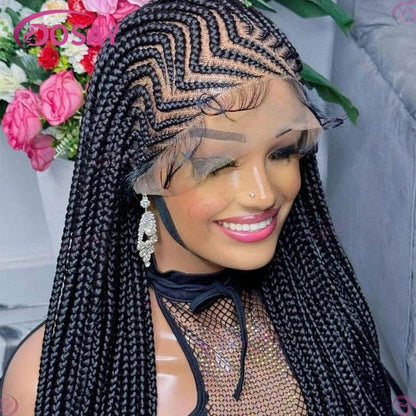 36" Cornrow Braids Hair Wig Synthetic Braided Wigs For Women Full Lace Cornrow Braid Wig Braid African Knotless Box Braided Wigs