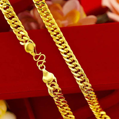 9999 men's flat chain 24K real gold 10mm boss necklace men's style domineering - FLORANZANI- Beauté & Santé