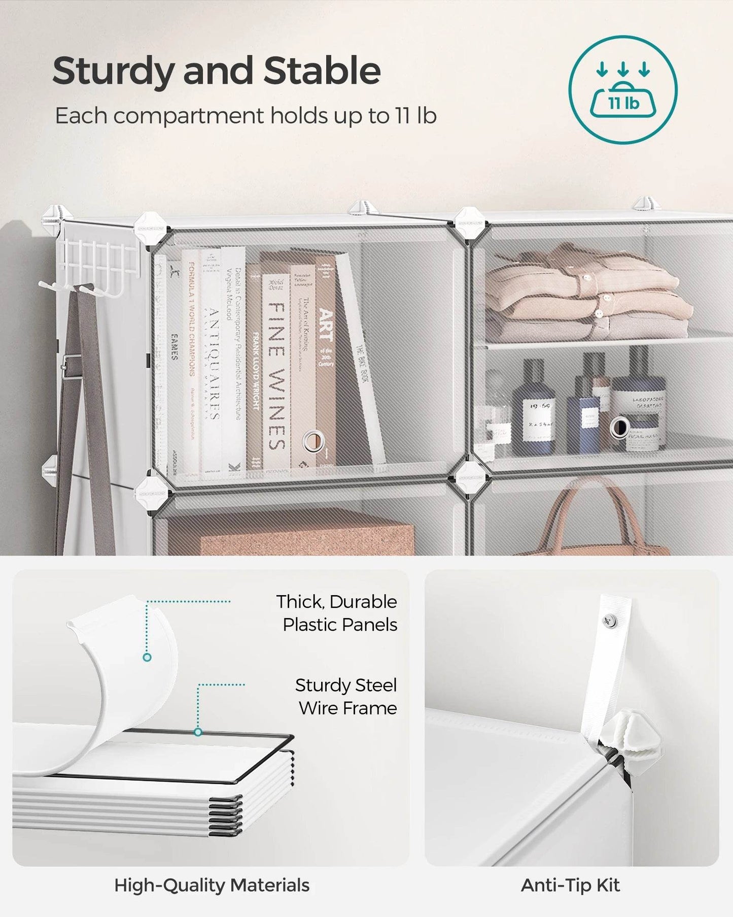 SONGMICS Interlocking Shoe Rack with Doors, 40-Pair 10-Tier Shoe Organizer, Steel Frame and Plastic Shelves - FLORANZANI- Beauté & Santé