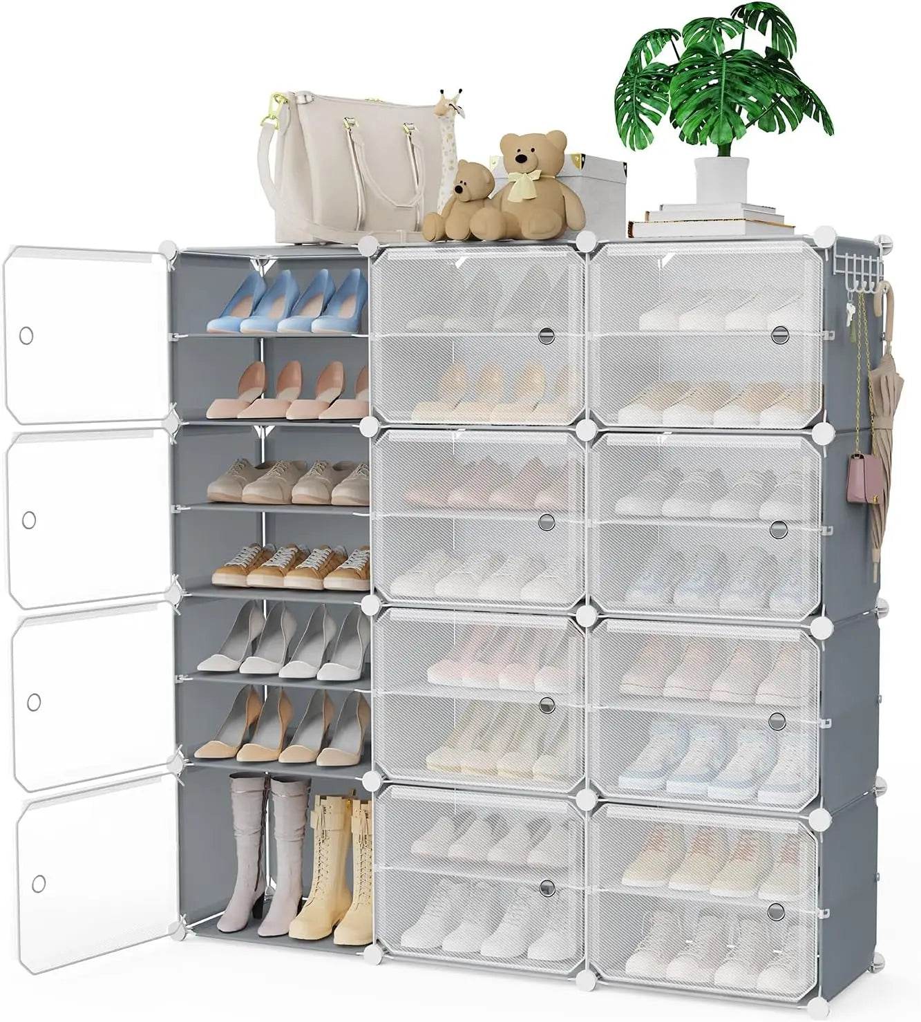 Portable Shoe Rack Organizer with Covers 48-Pair Shoe Storage Cabinet with Doors Stackable Rack Organizer - FLORANZANI- Beauté & Santé