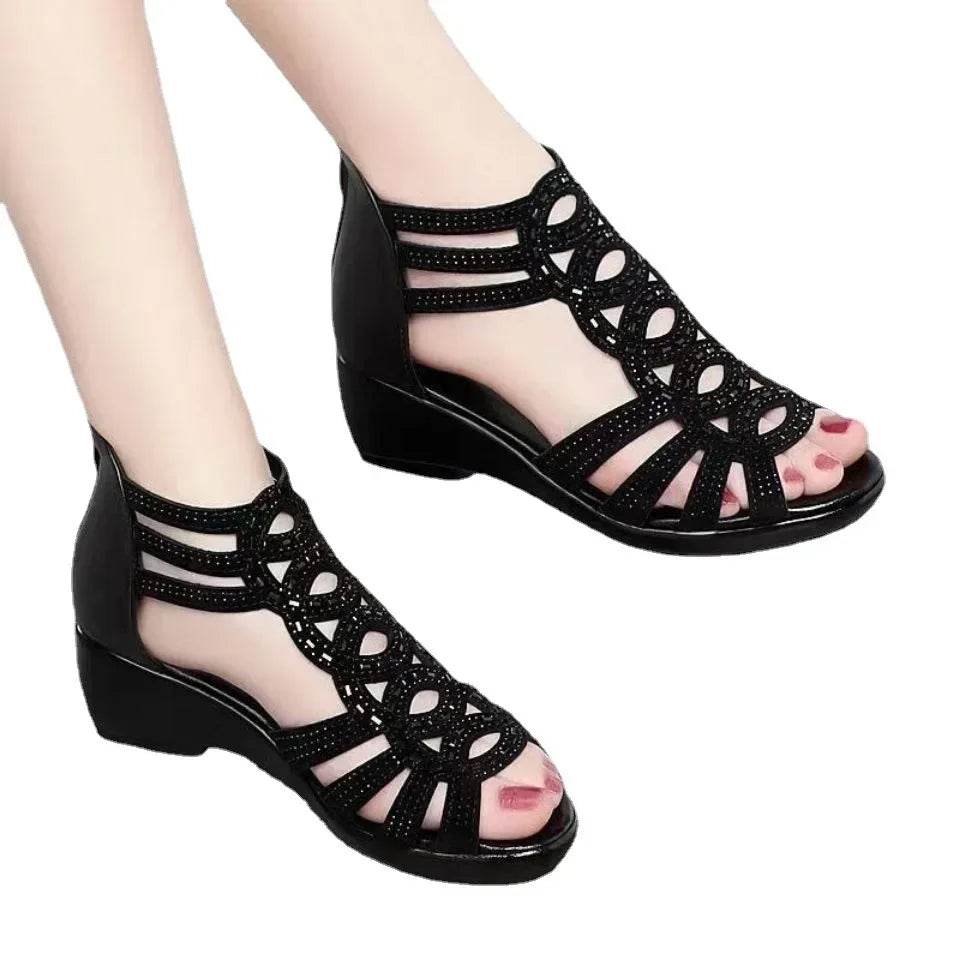 Soft Leather Roman Sandals Women 2023 Summer New Soft Sole Outwear Women's Wedge Shoes Fashion Casual Designer Shoe Ladies - FLORANZANI- Beauté & Santé