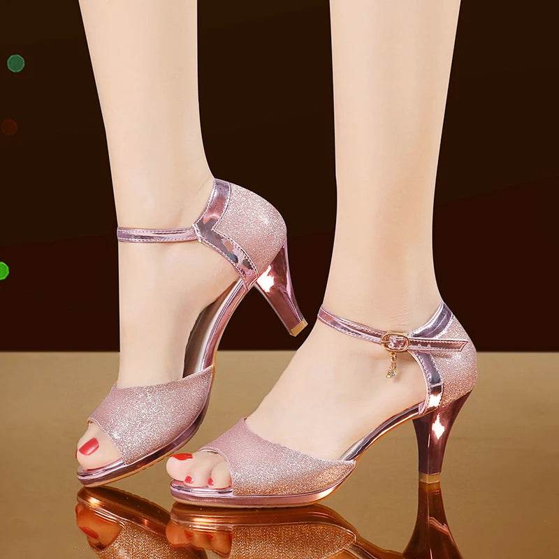 Korean casual sandals for women 2024 summer new item, shiny fish mouth slim heel 6cm high heels, Latin dance women's shoes - FLORANZANI- Beauté & Santé