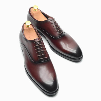 Italian Classic Mens Oxford Dress Shoes Genuine Leather Lace-up Plain Toe Burgundy Black Business Wedding Formal Shoes for Men - FLORANZANI- Beauté & Santé