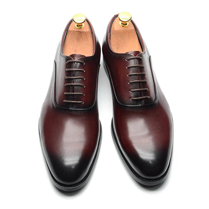 Italian Classic Mens Oxford Dress Shoes Genuine Leather Lace-up Plain Toe Burgundy Black Business Wedding Formal Shoes for Men - FLORANZANI- Beauté & Santé