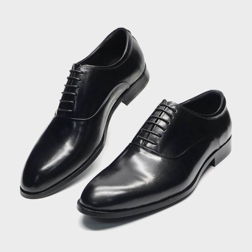 Italian Classic Mens Oxford Dress Shoes Genuine Leather Lace-up Plain Toe Burgundy Black Business Wedding Formal Shoes for Men - FLORANZANI- Beauté & Santé